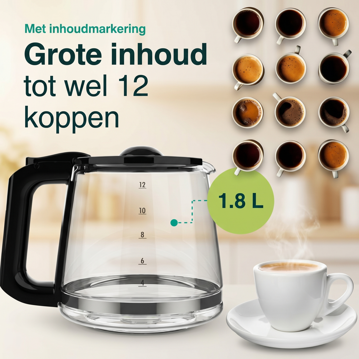 Vivid Green Koffiezetapparaat 1.8L met display en timer