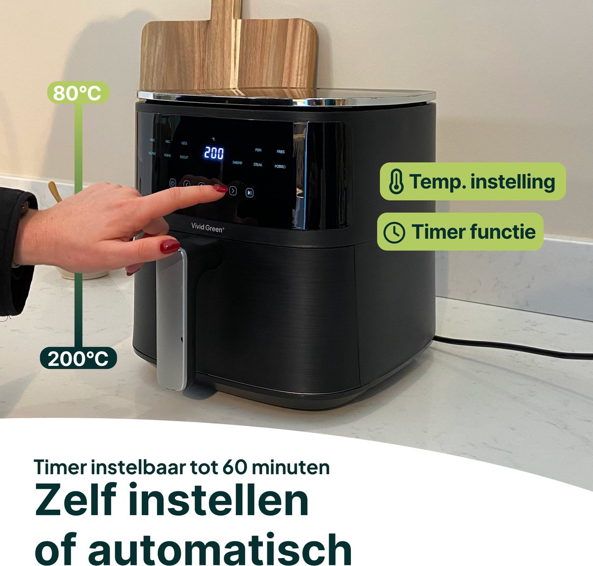 Vivid Green Airfryer met Display 5L