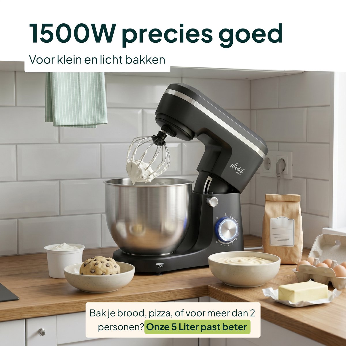 Robot pâtissier Vivid Green 1500W - bol mélangeur de 3,8L