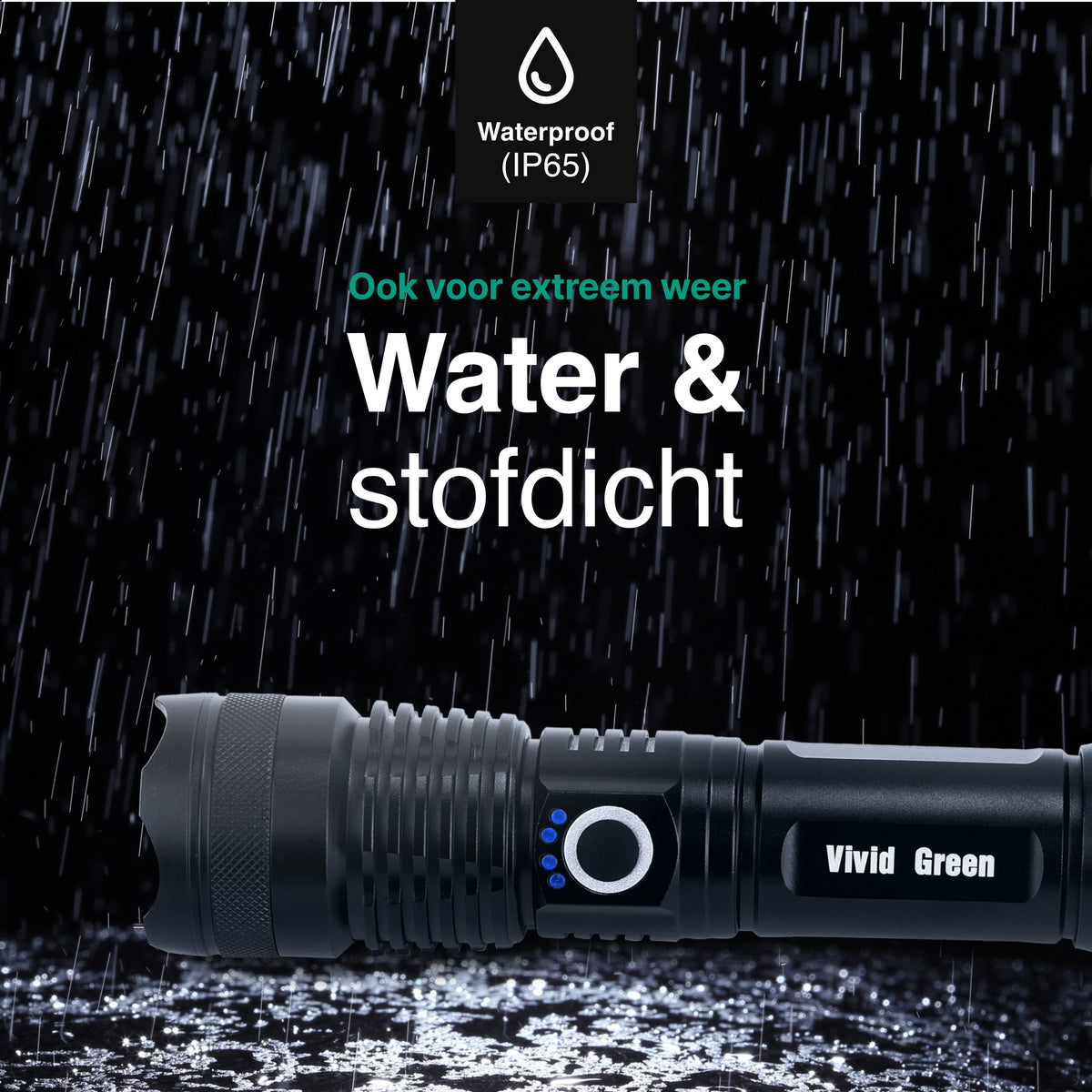 Lampe torche rechargeable Vivid Green 5000 mAh - 2500 lumens - Noir