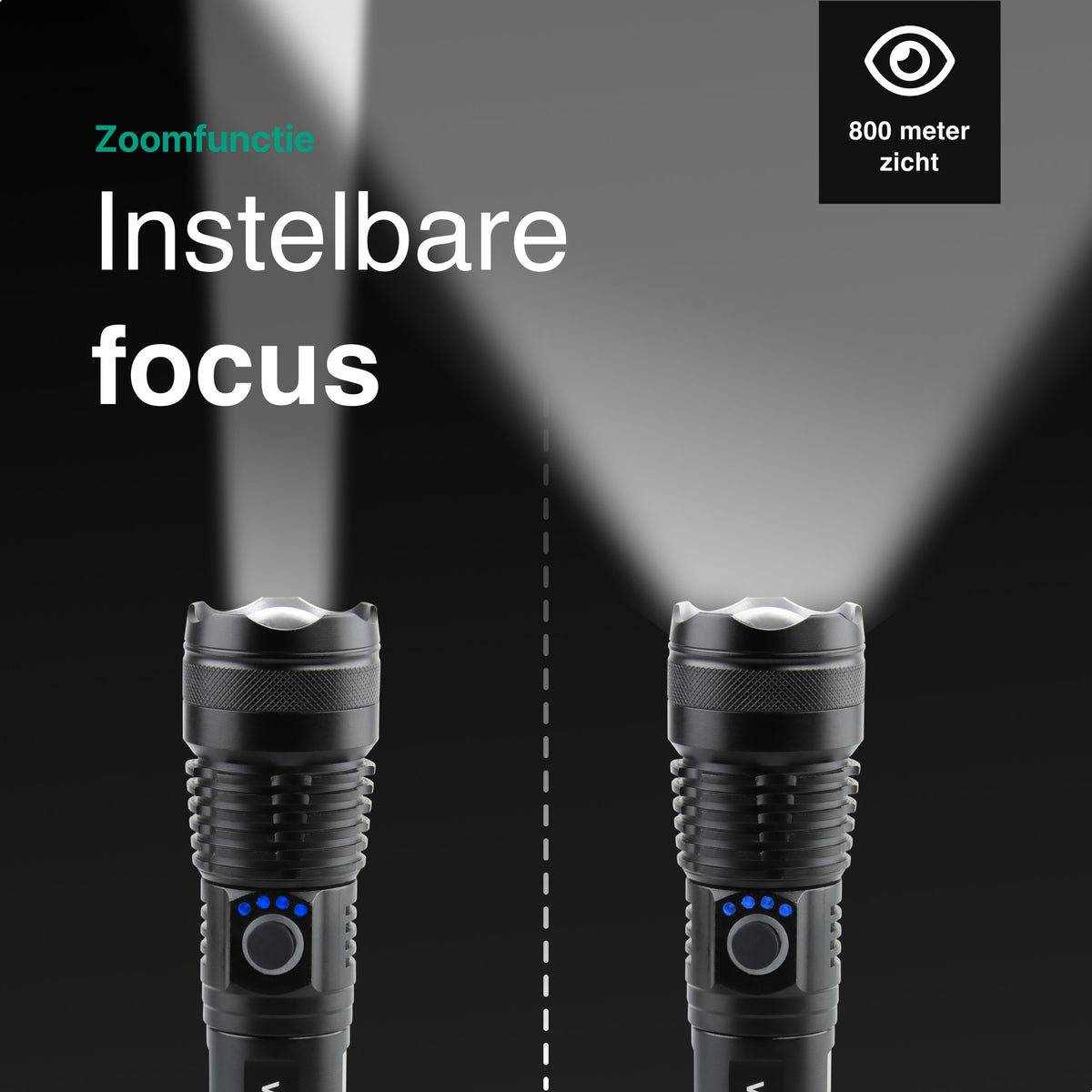 Lampe torche rechargeable Vivid Green 5000 mAh - 2500 lumens - Noir