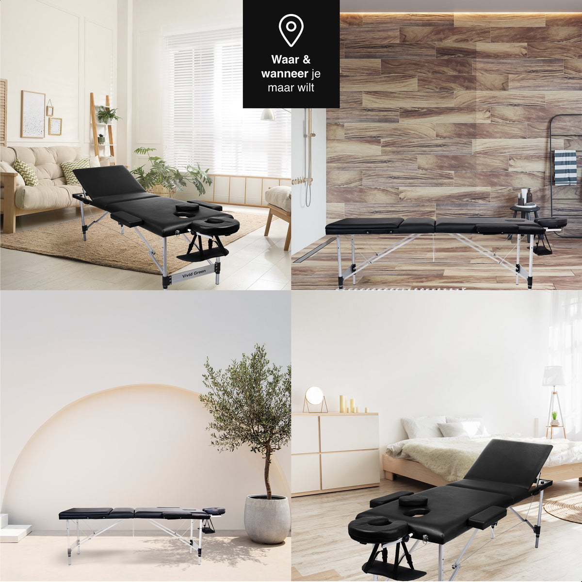 Table de massage Vivid Green 3 zones - Pliable - 8 positions de hauteur