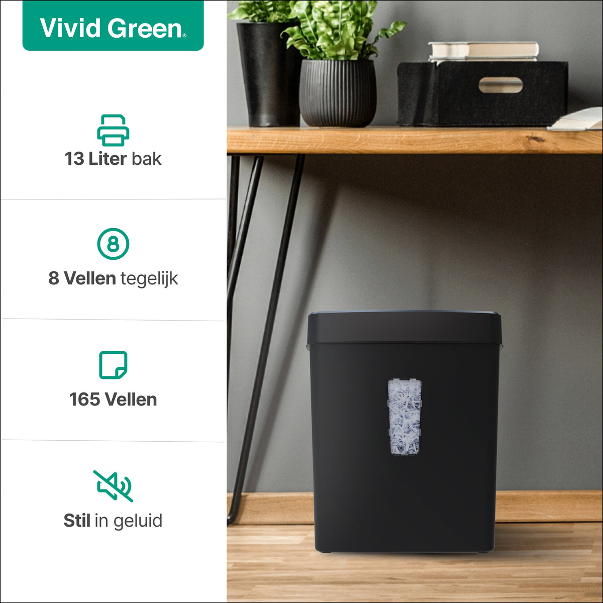 Déchiqueteuse de papier Vivid Green 13L - Noir
