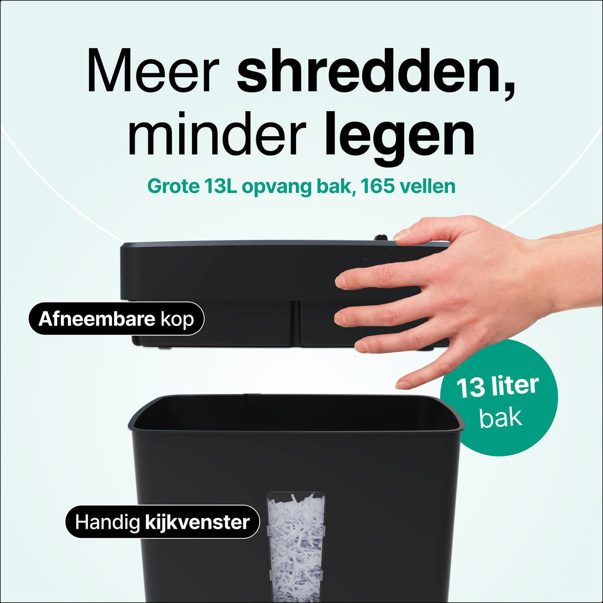 Déchiqueteuse de papier Vivid Green 13L - Noir