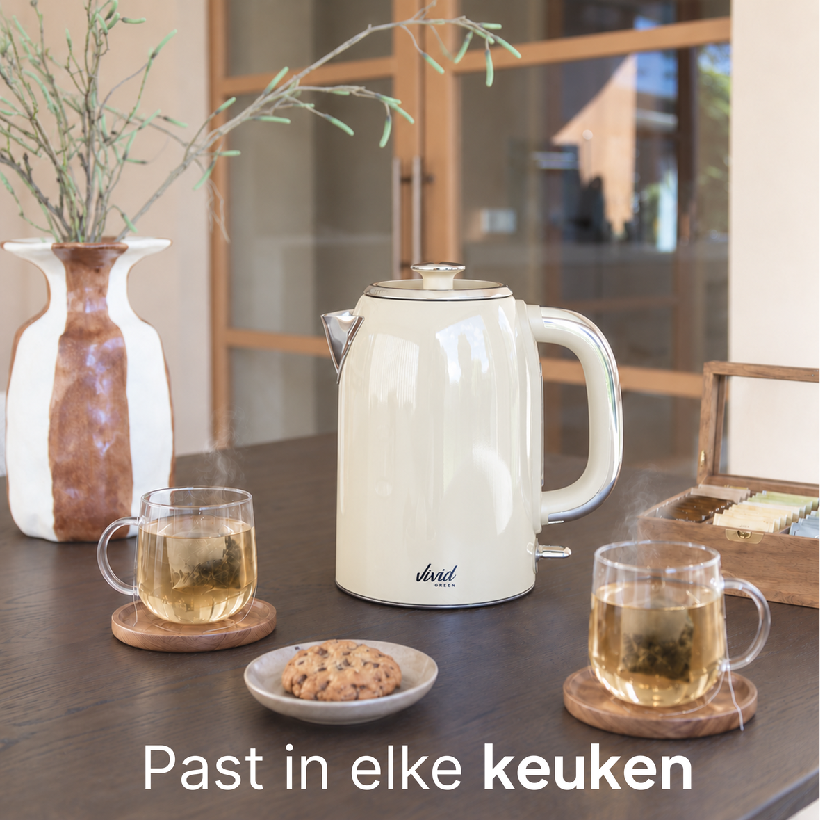 Vivid Green Luxe Waterkoker Retro Design - Creme
