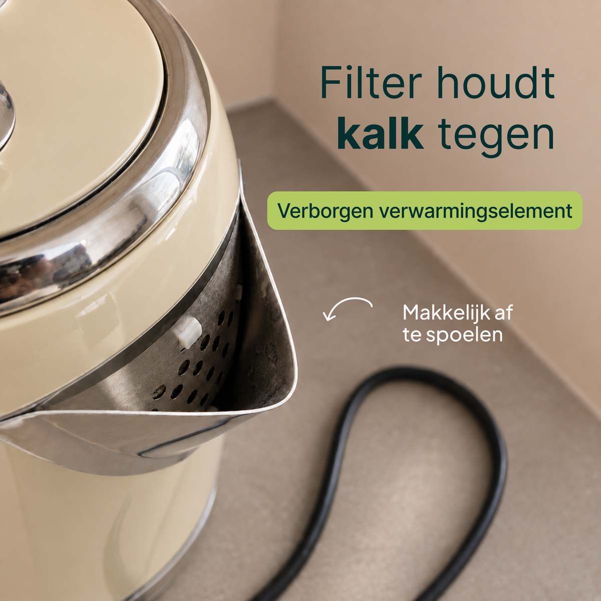 Vivid Green Luxe Waterkoker Retro Design - Creme