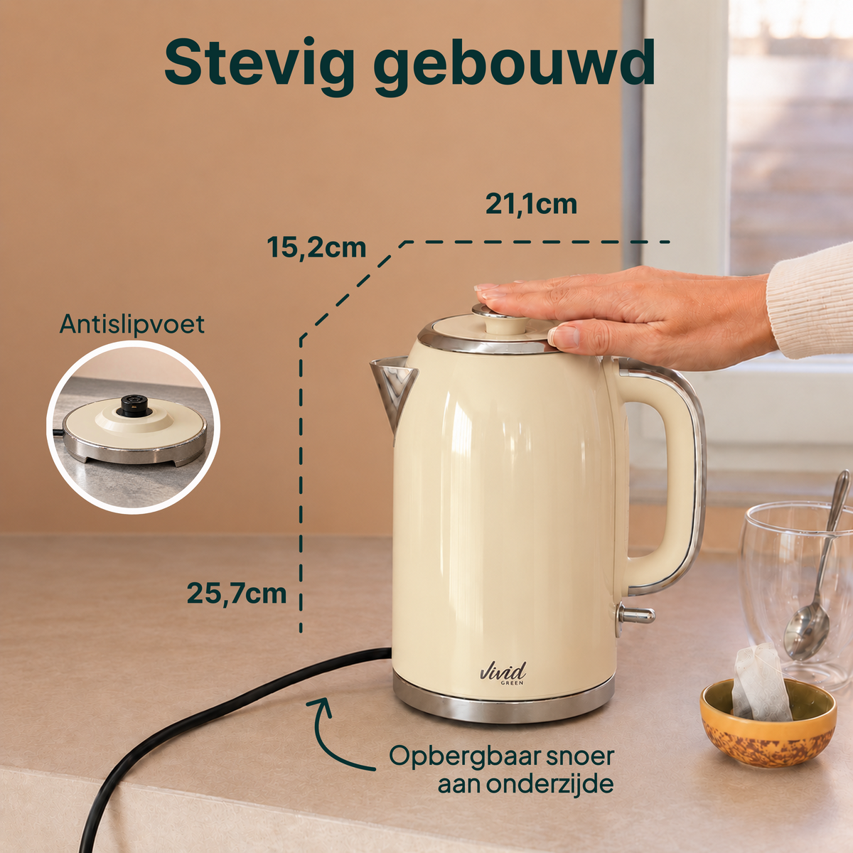 Vivid Green Luxe Waterkoker Retro Design - Creme