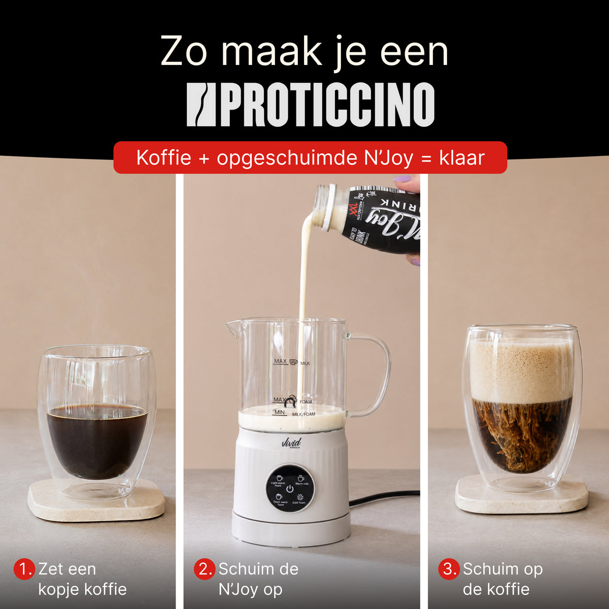 Proticcino - Melkopschuimer + 6-pack